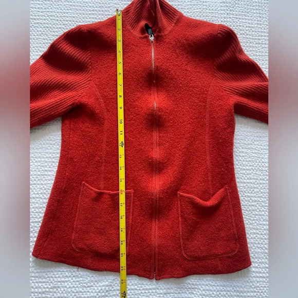 Charter Club Pure New Wool Woolmark Zip Up Orange Sweater Size Medium Luxury - Picture 6 of 8